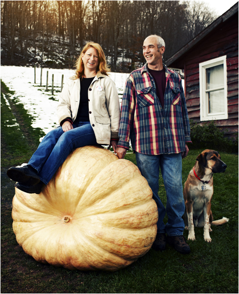 Jennifer, Andrew, Lester (dog) and the 800 plus pound pumpkin we grew.