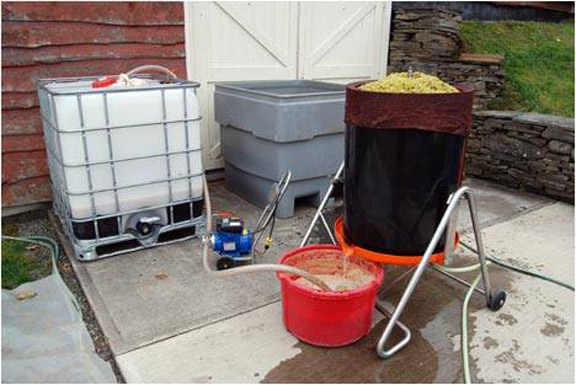 a cube tank, a fermentaion bin and a grape press
